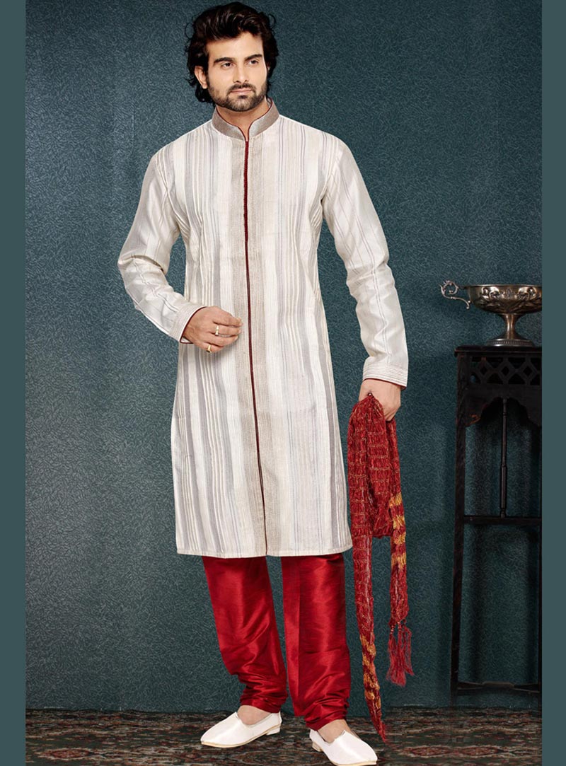 White Art Silk Readymade Kurta With Pajama 69531