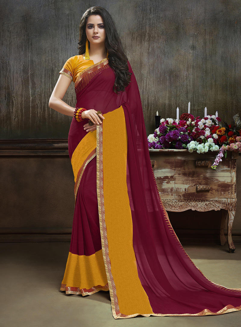 Maroon Georgette Printed Saree With Saree 114985