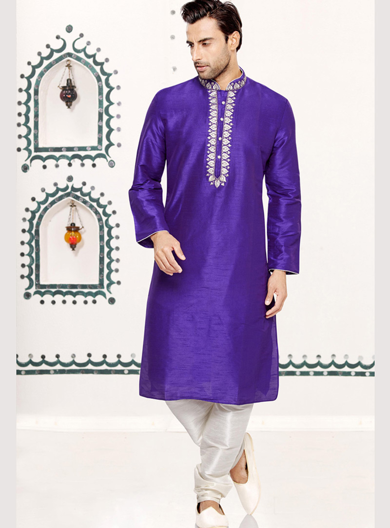 Purple Dupion Art Silk Readymade Kurta With Pajama 69541