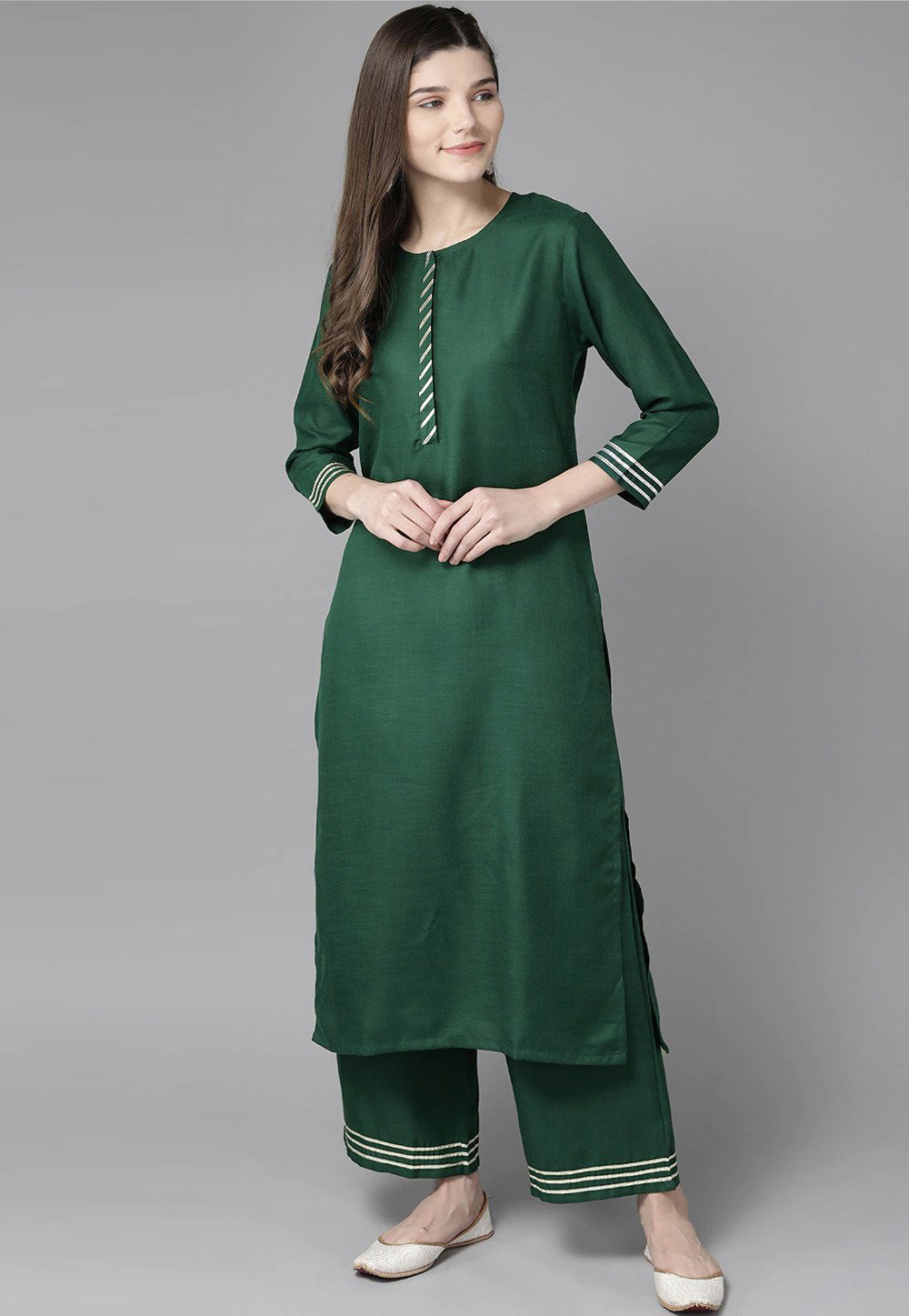 Green Rayon Kurta Set With Palazzo 232110