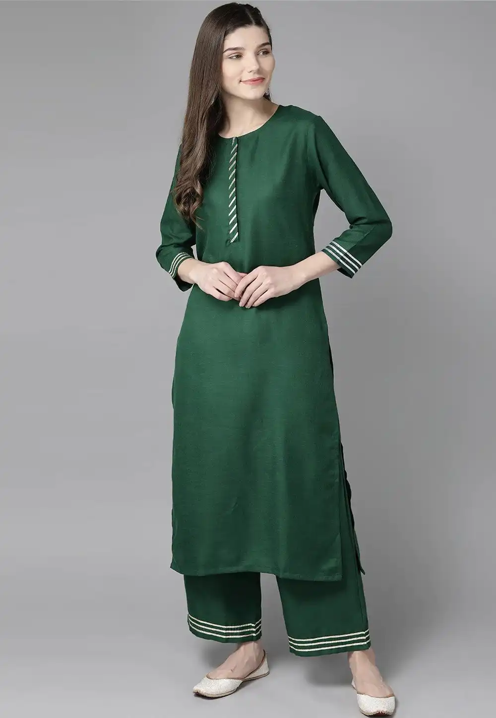 Green Rayon Kurta Set With Palazzo 232110