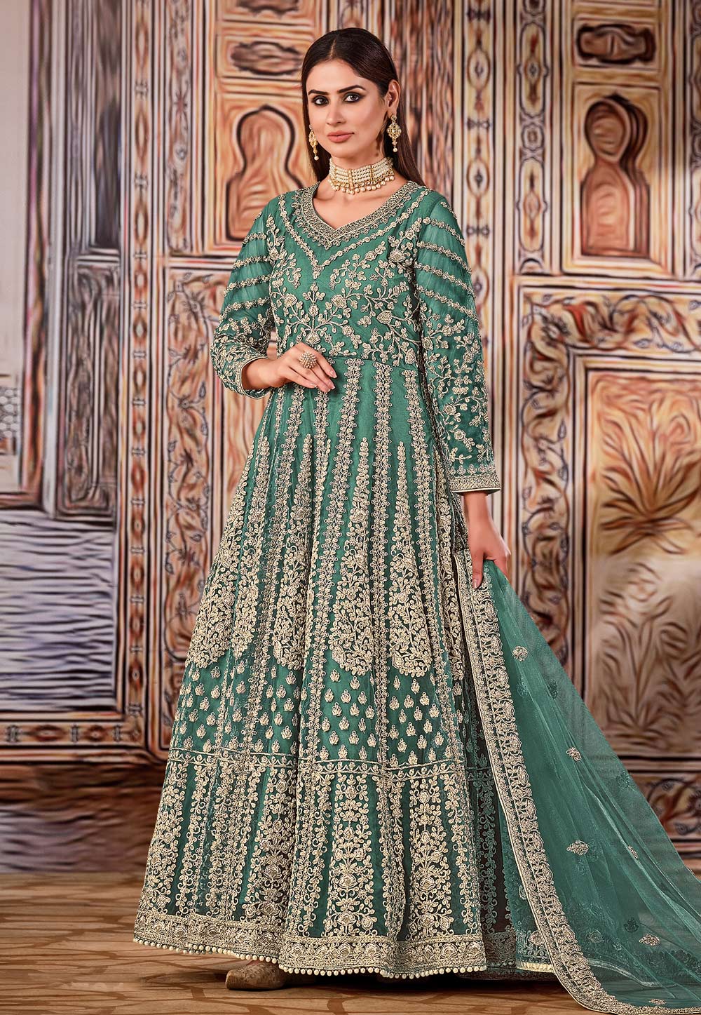 Sea Green Net Long Anarkali Suit 233658