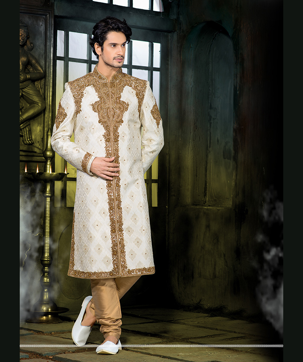 Cream Pure Silk Indo Western Sherwani 67914