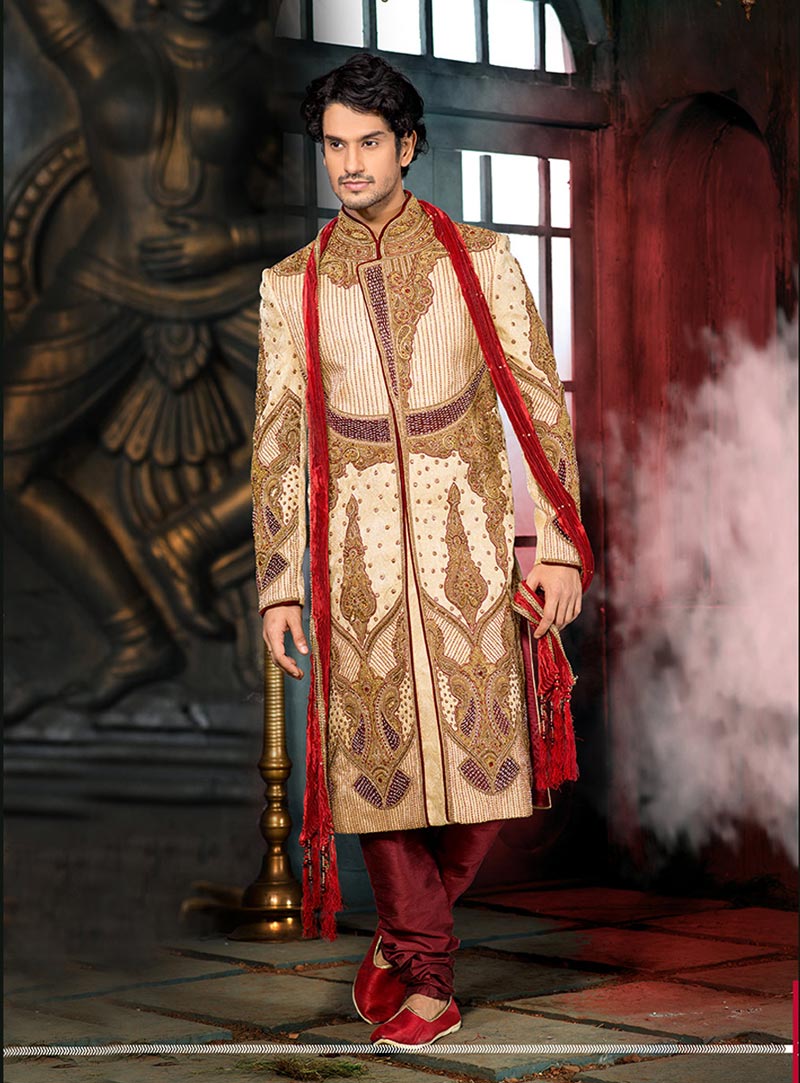 Beige Pure Silk Indo Western Sherwani 67918