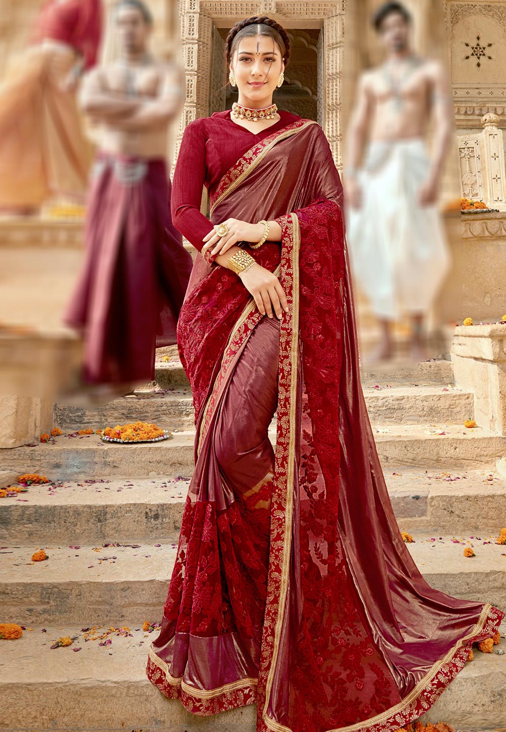 Maroon Satin Festival Wear Saree 181727