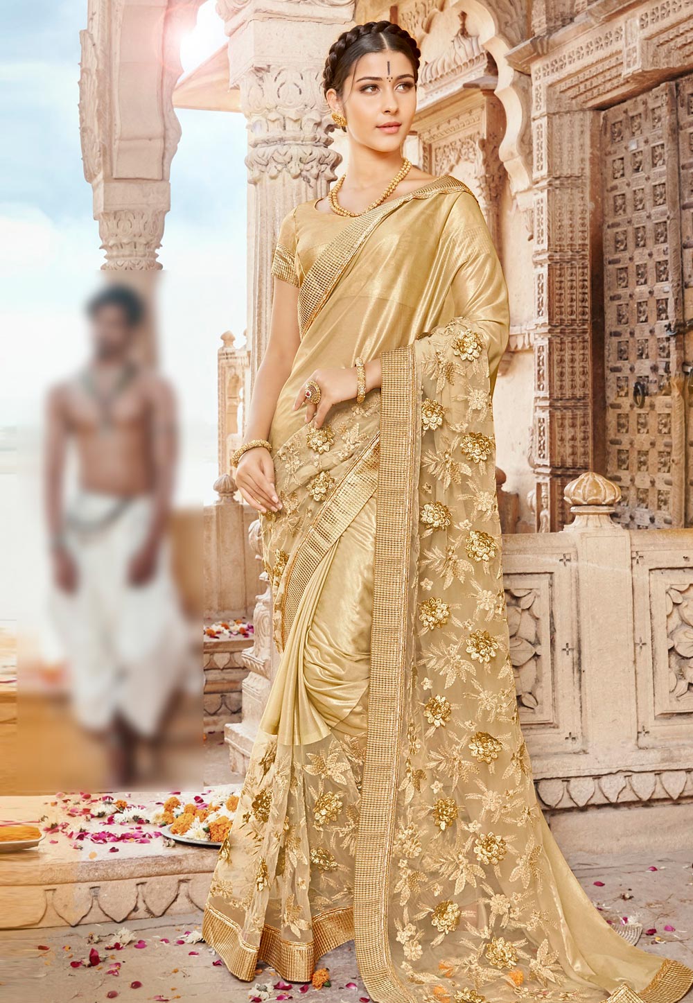 Beige Satin Festival Wear Saree 181731
