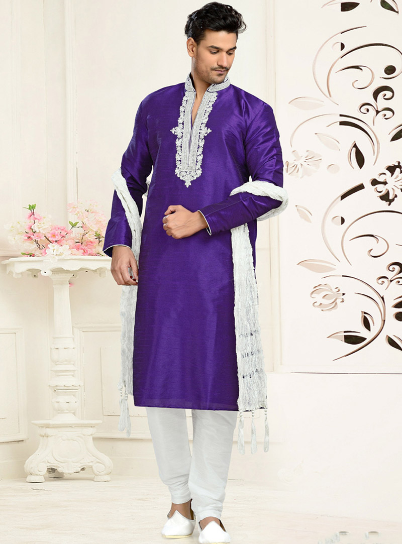 Purple Dupion Readymade Kurta With Churidar 73670