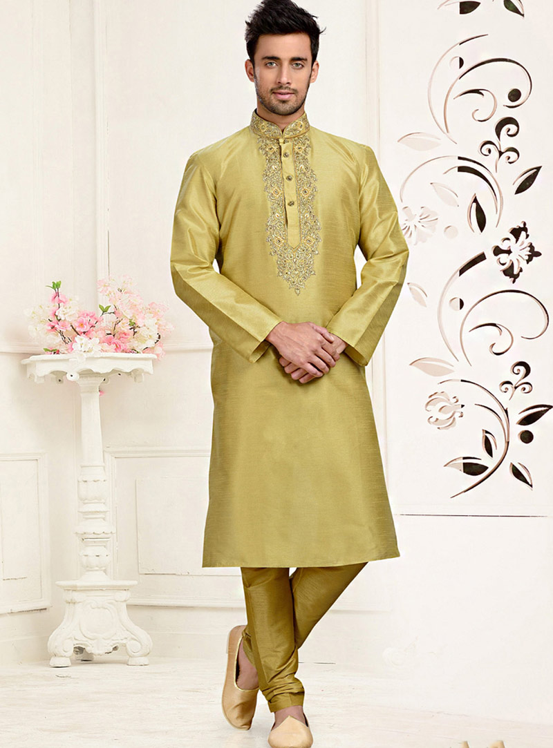 Golden Dupion Readymade Kurta With Churidar 73826