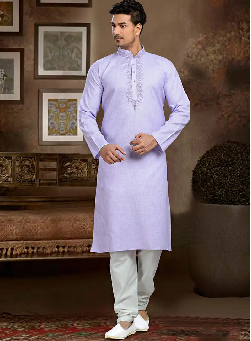 Purple Cotton Readymade Kurta With Churidar 73838
