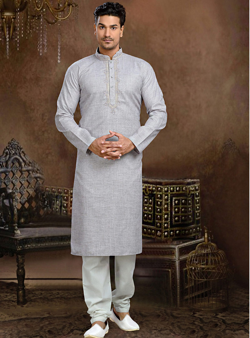 Off White Cotton Readymade Kurta With Churidar 73841