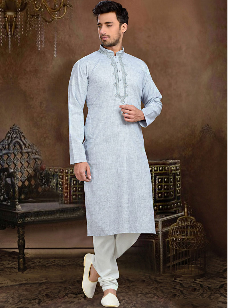 Off White Cotton Readymade Kurta With Churidar 73842