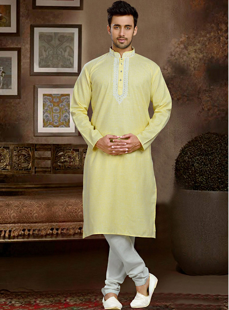 Yellow Cotton Readymade Kurta With Churidar 73844