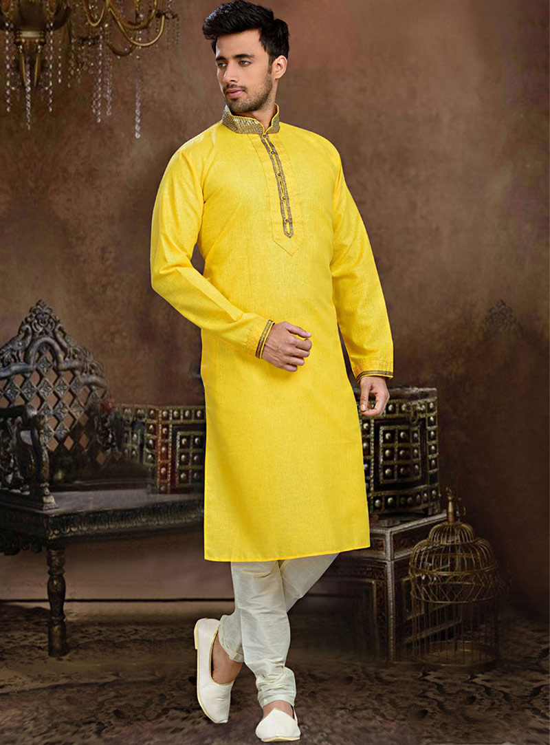 Yellow Cotton Readymade Kurta With Churidar 73855