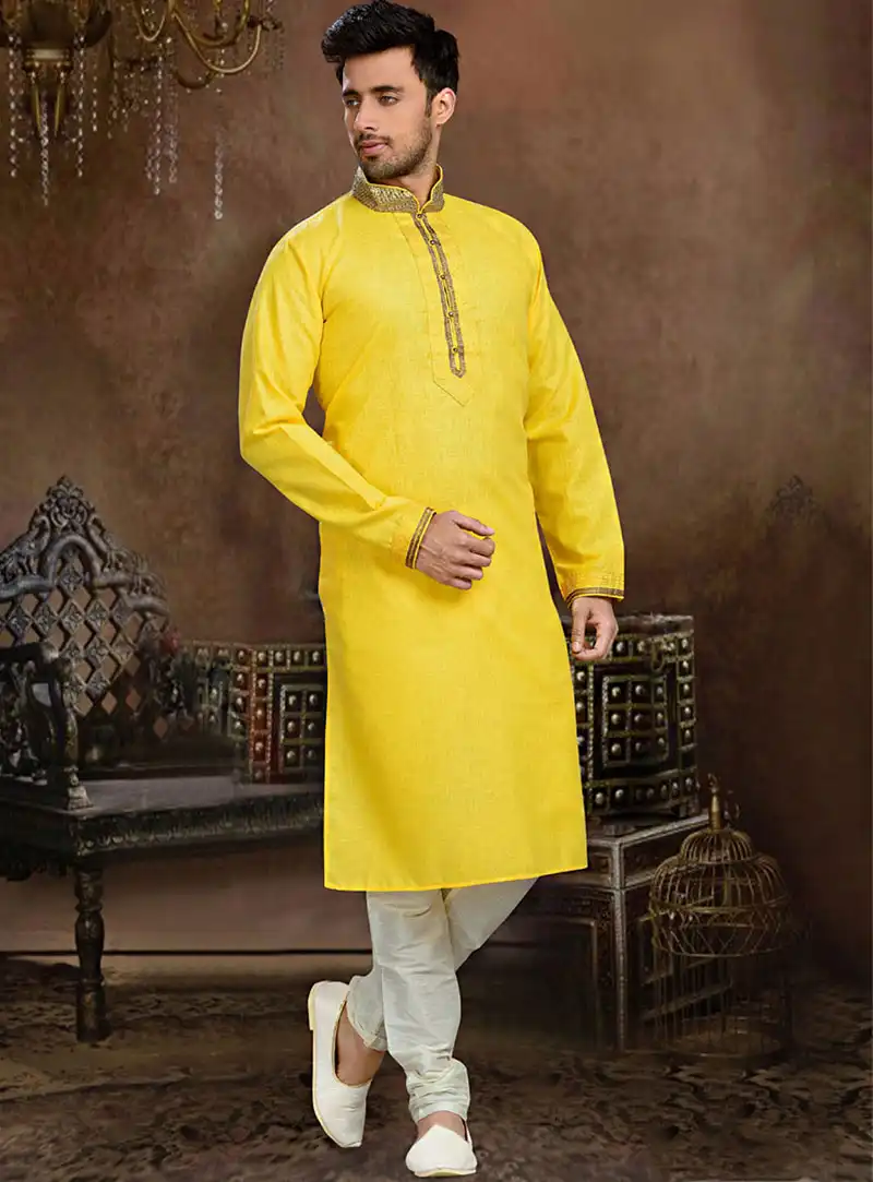 Yellow Cotton Readymade Kurta With Churidar 73855