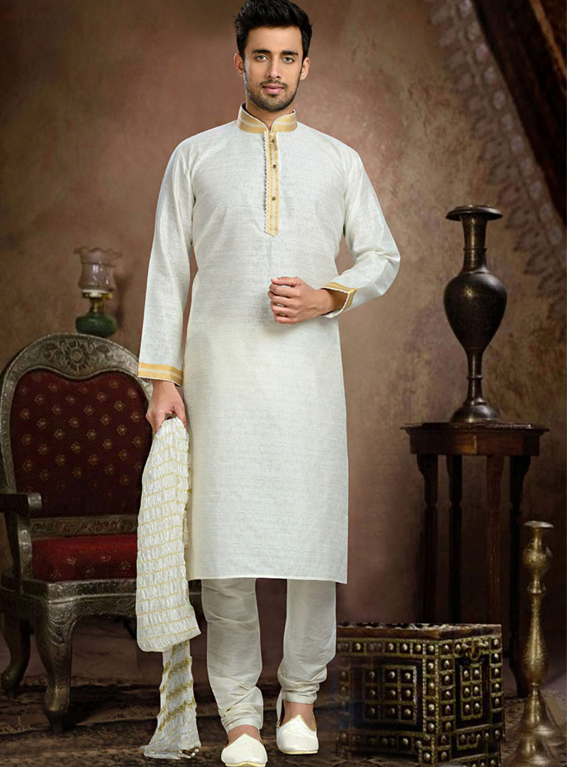 White Art Silk Readymade Kurta With Churidar 73862