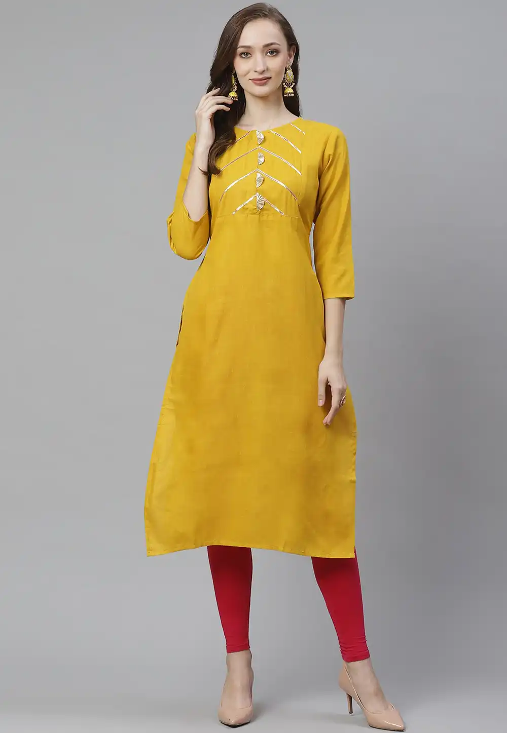 Yellow Rayon Kurta Set With Legging 232111