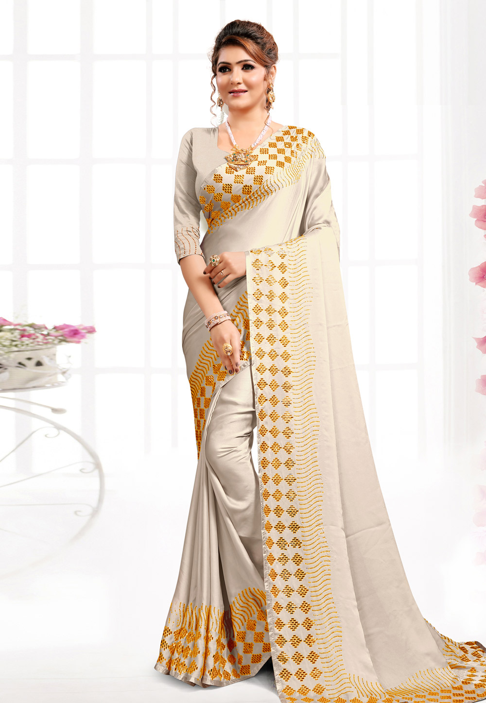 Grey Satin Festival Wear Saree 216503