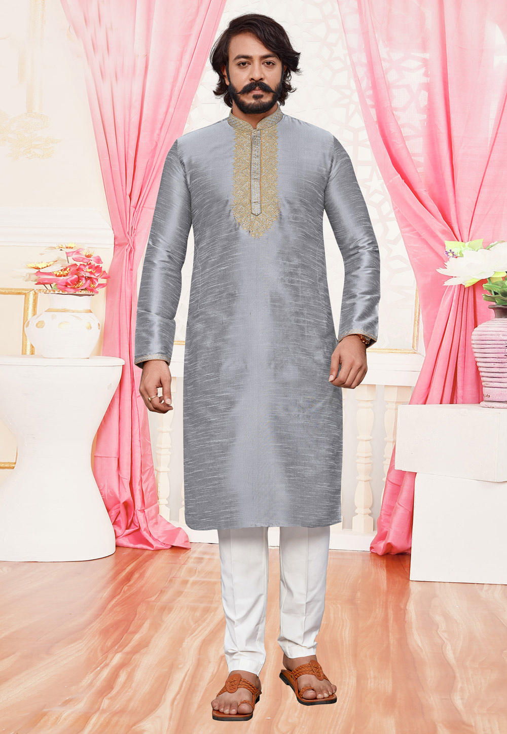 Grey Art Silk Kurta Pajama 231693
