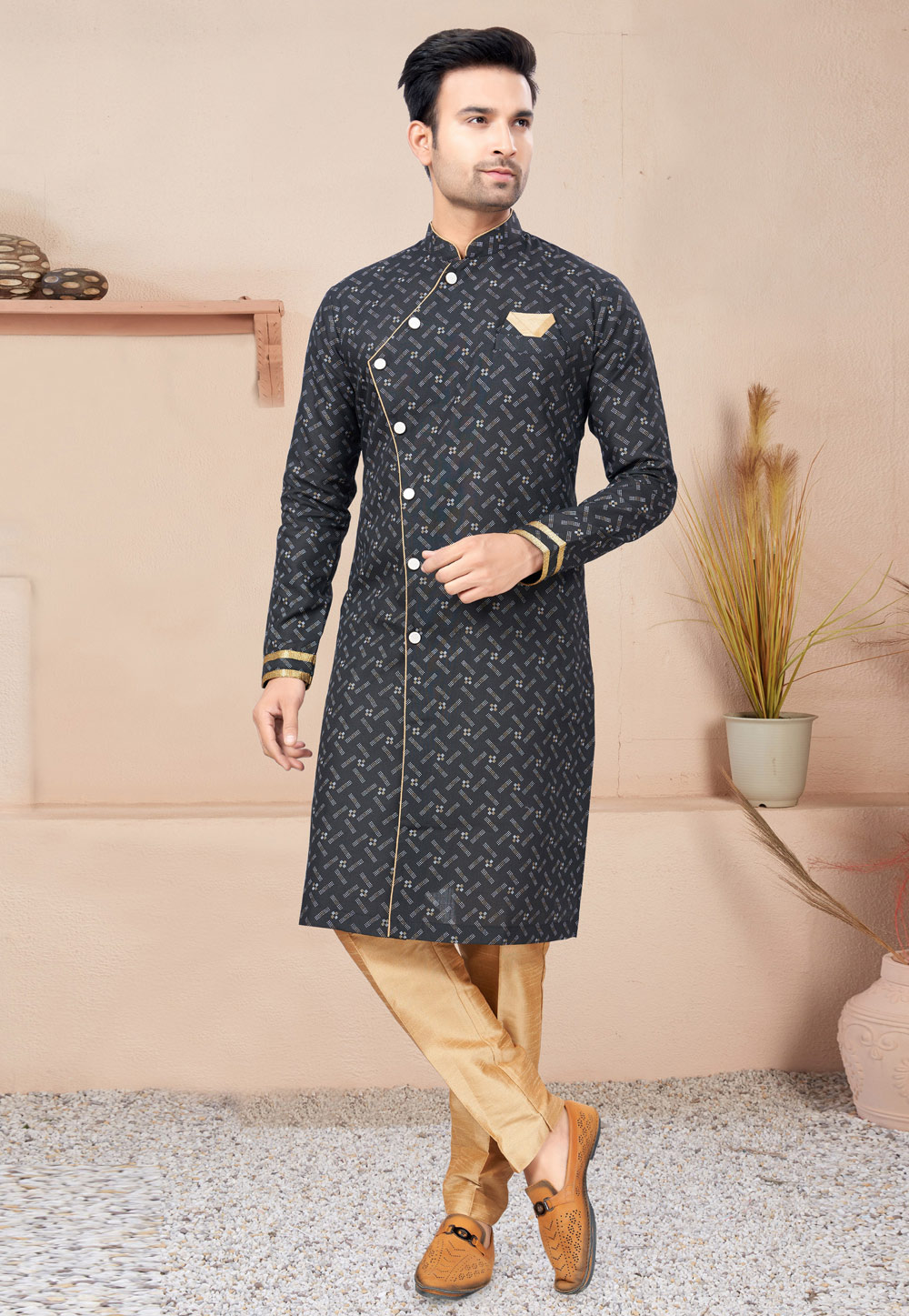 Black Cotton Indo Western Suit 270718