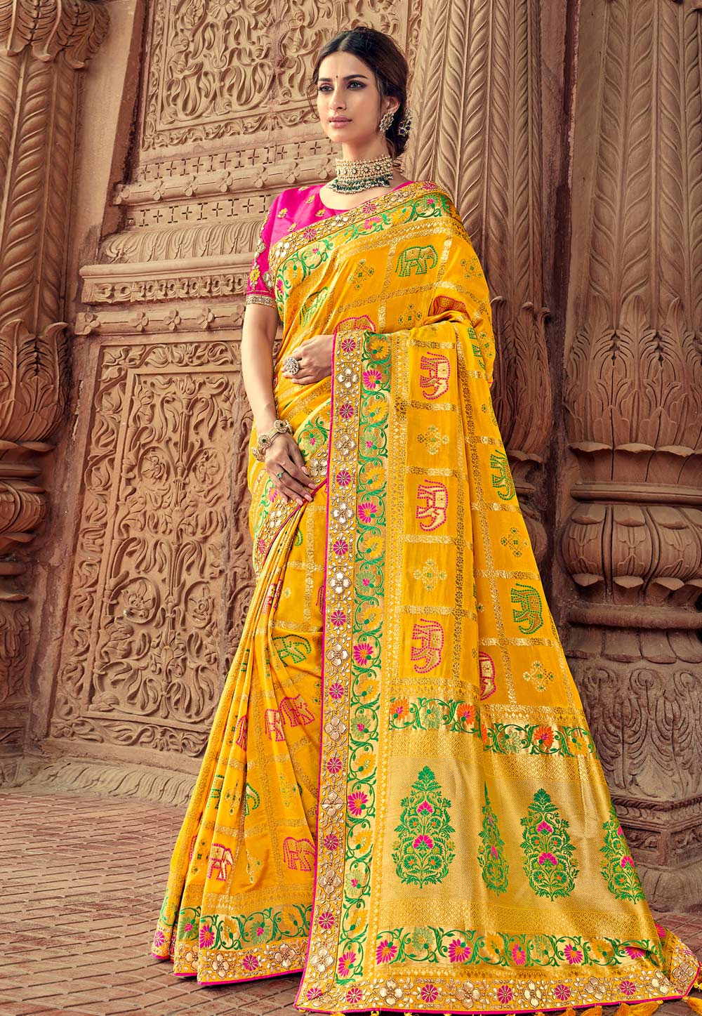 Yellow Banarasi Silk Saree With Blouse 187169