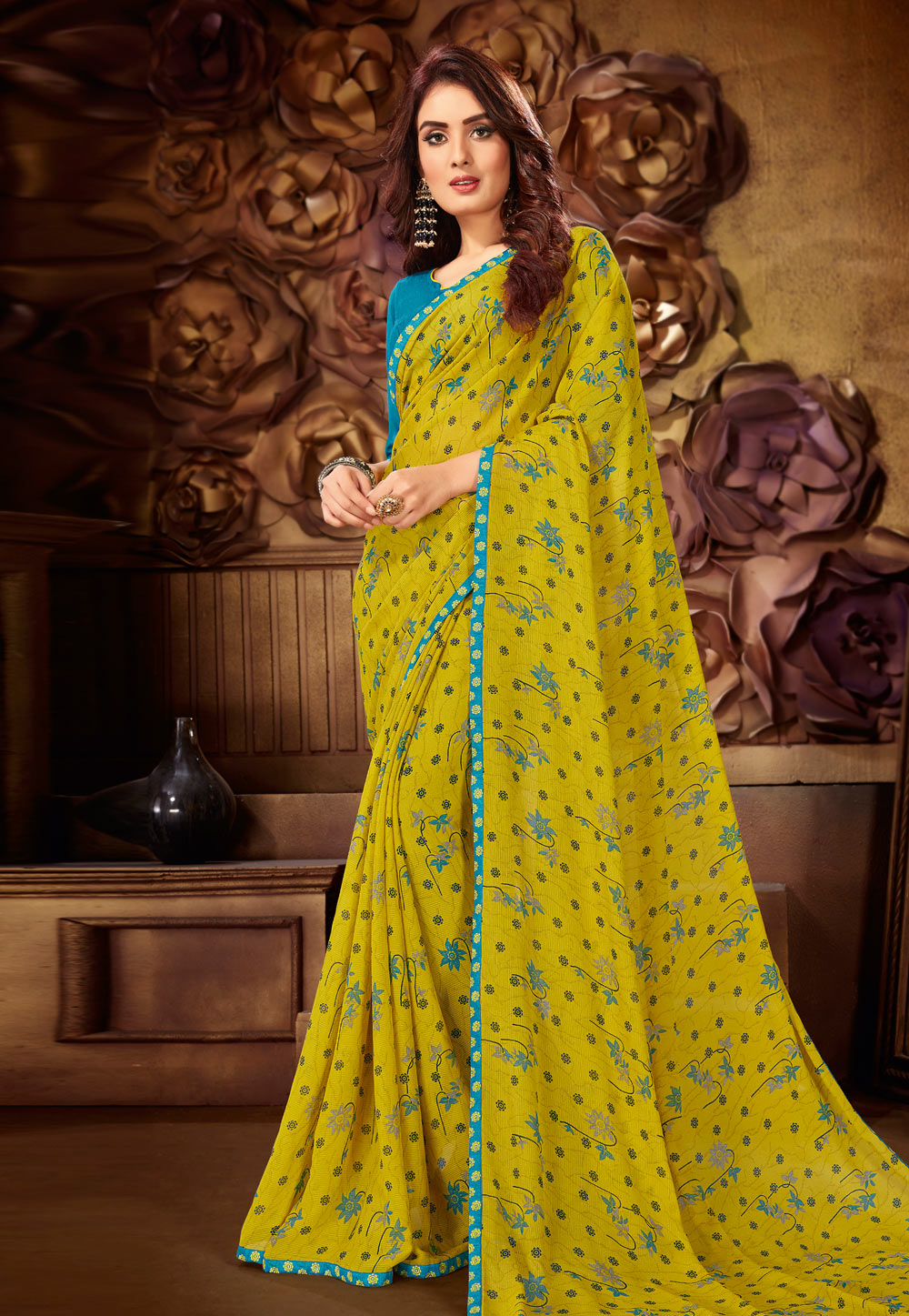 Yellow Chiffon Festival Wear Saree 196674