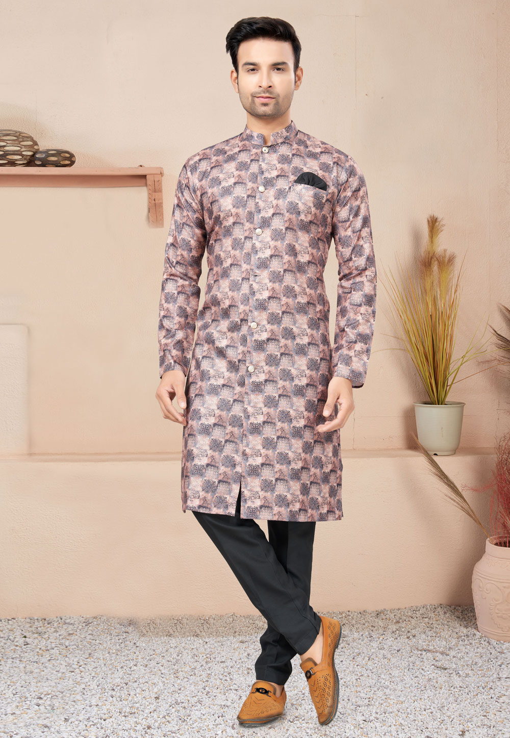 Peach Cotton Indo Western Suit 270737