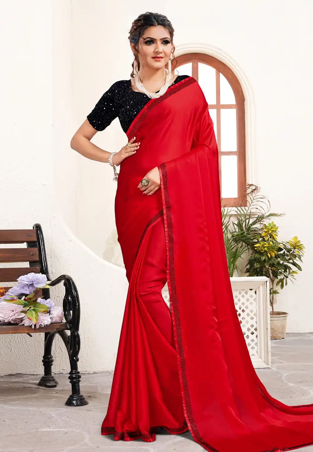 Red Satin Festival Wear Saree 217561