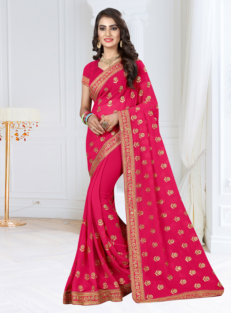 Magenta Georgette Saree With Blouse 146445