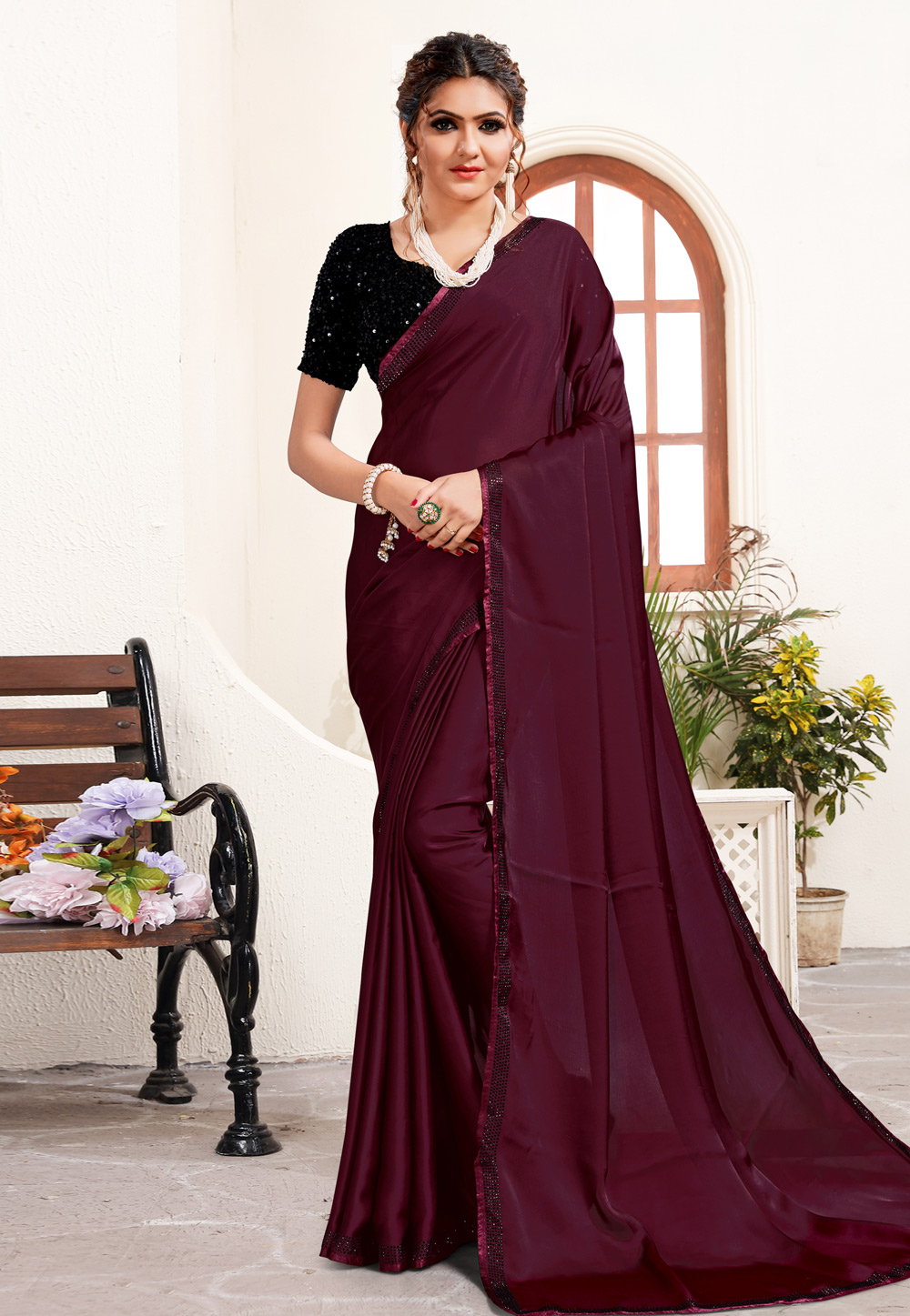 Maroon Satin Festival Wear Saree 217563