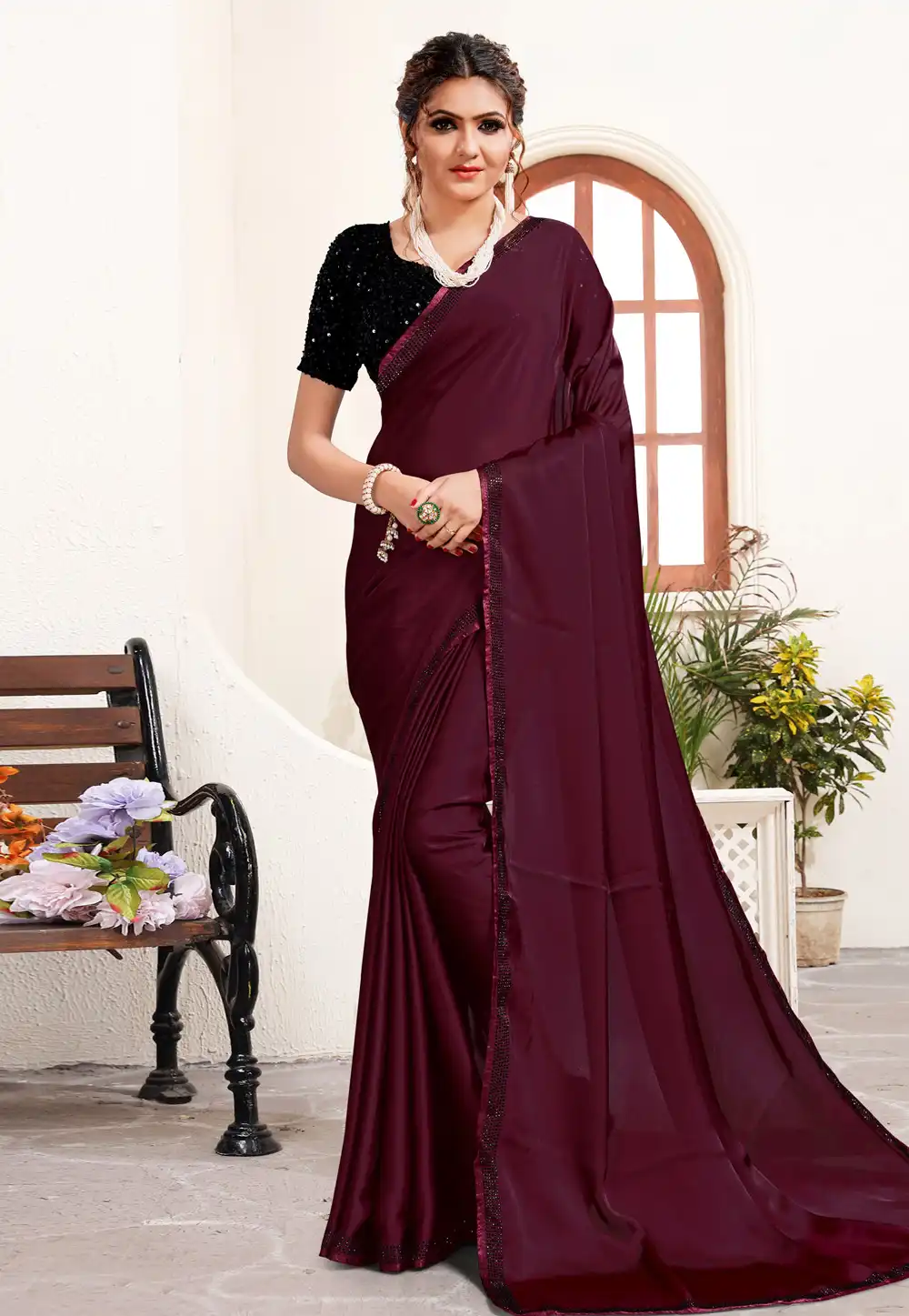 Maroon Satin Festival Wear Saree 217563