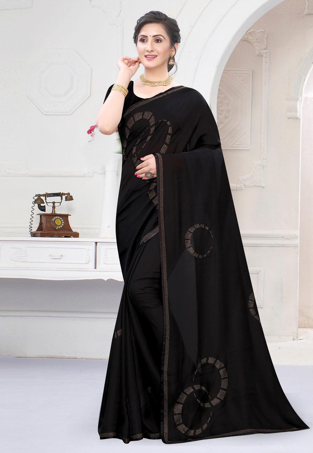 Black Satin Saree With Blouse 218325