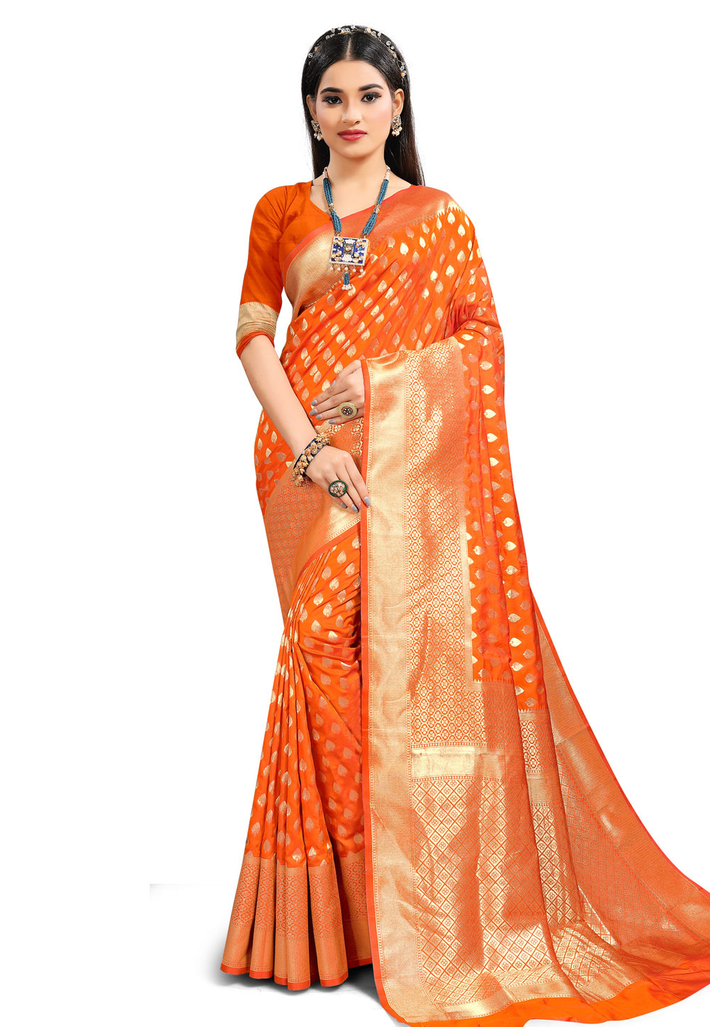 Orange Jacquard Festival Wear Saree 218309