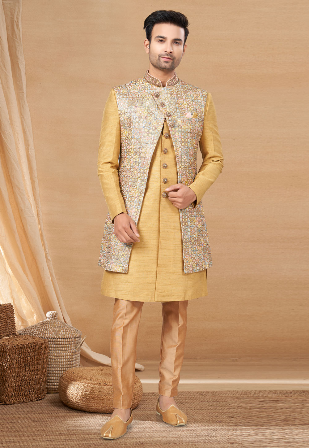 Beige Art Silk Indo Western Sherwani 270795