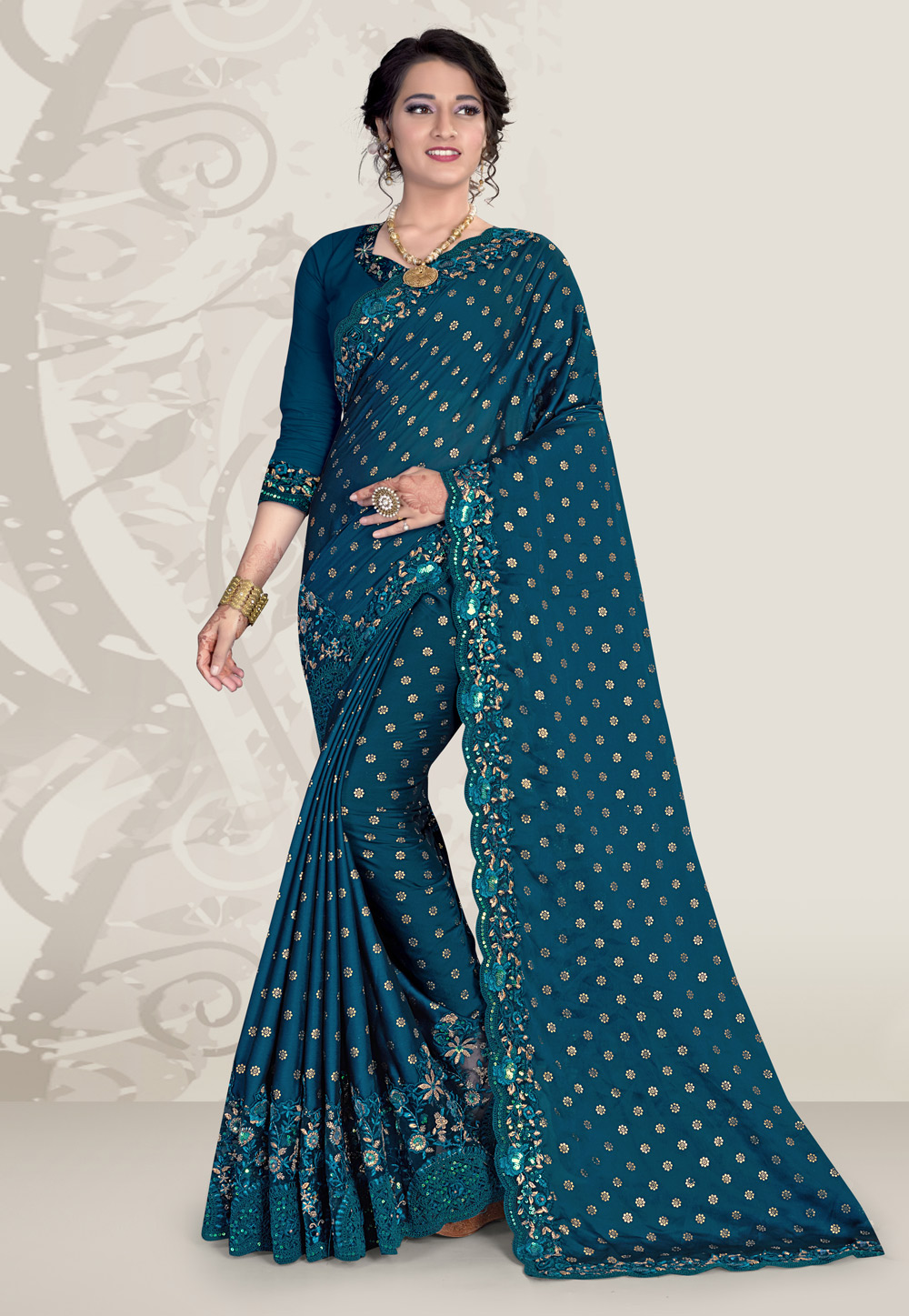 Teal Silk Festival Wear Saree 218723