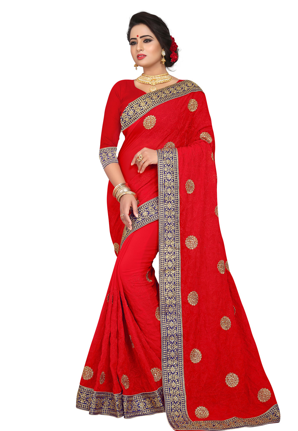 Red Georgette Festival Wear Saree 219109