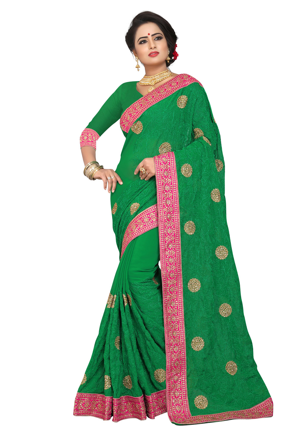 Green Georgette Festival Wear Saree 219113