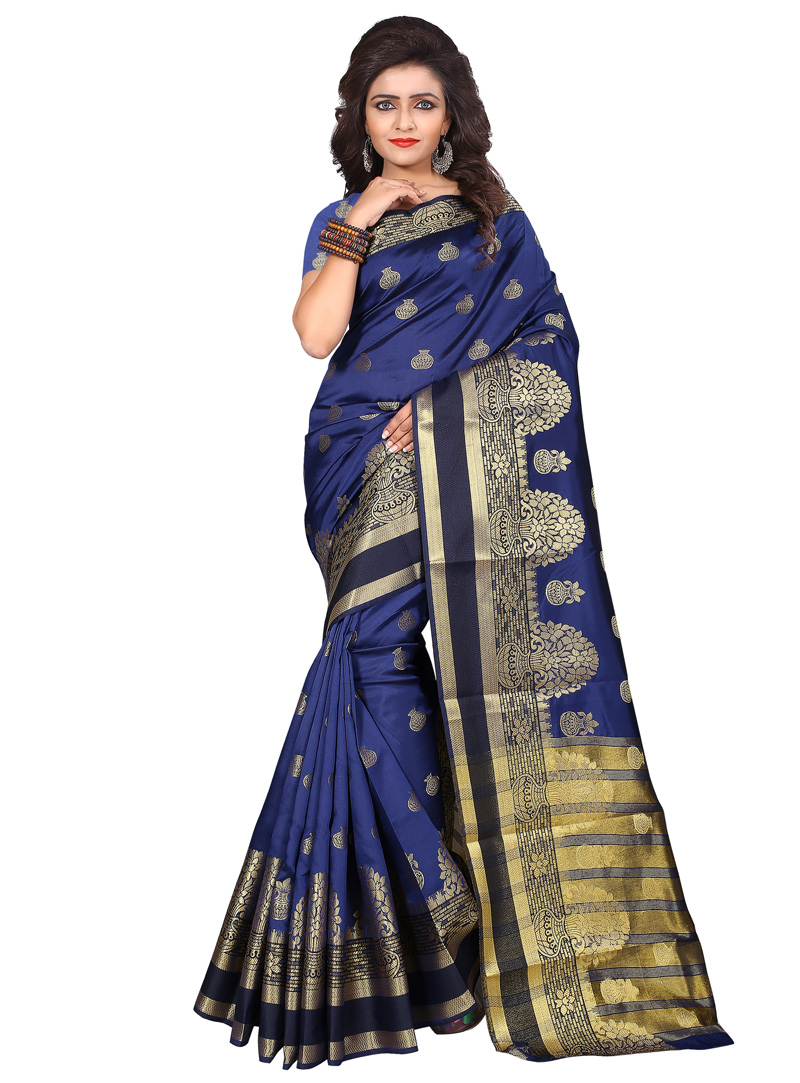 Navy Blue Silk Festival Wear Saree 121291
