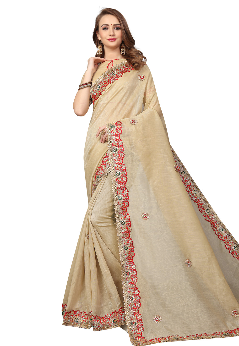 Beige Cotton Silk Festival Wear Saree 219117