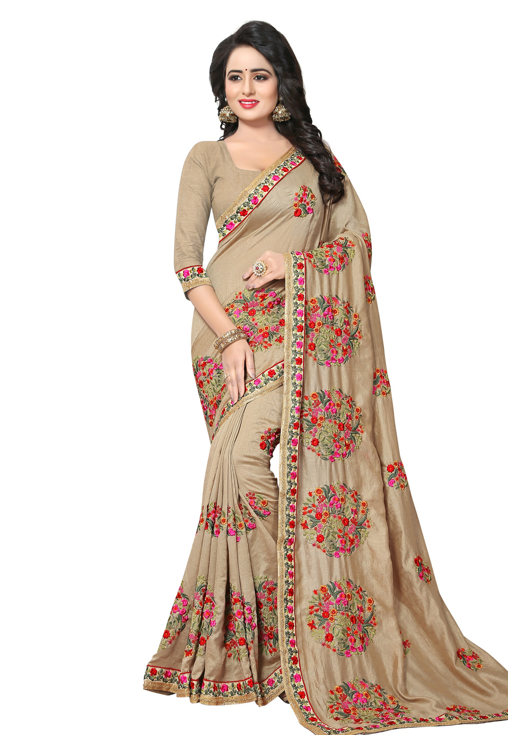 Beige Silk Saree With Blouse 219120