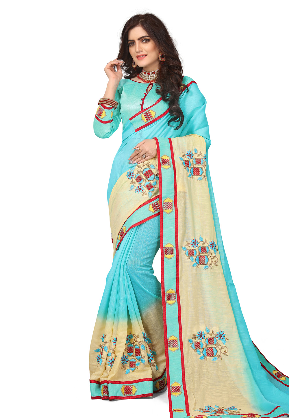 Sky Blue Silk Saree With Blouse 219126