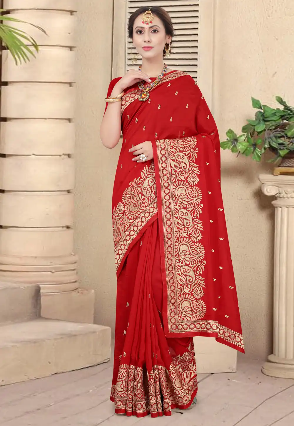 Red Silk Saree With Blouse 219310
