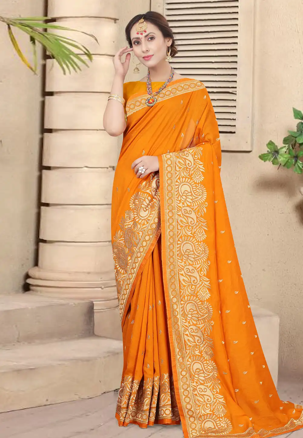 Orange Silk Festival Wear Saree 219312