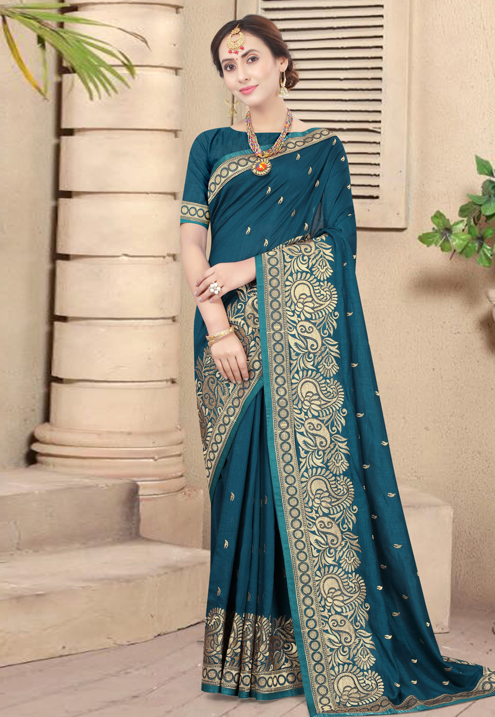 Blue Silk Saree With Blouse 219316