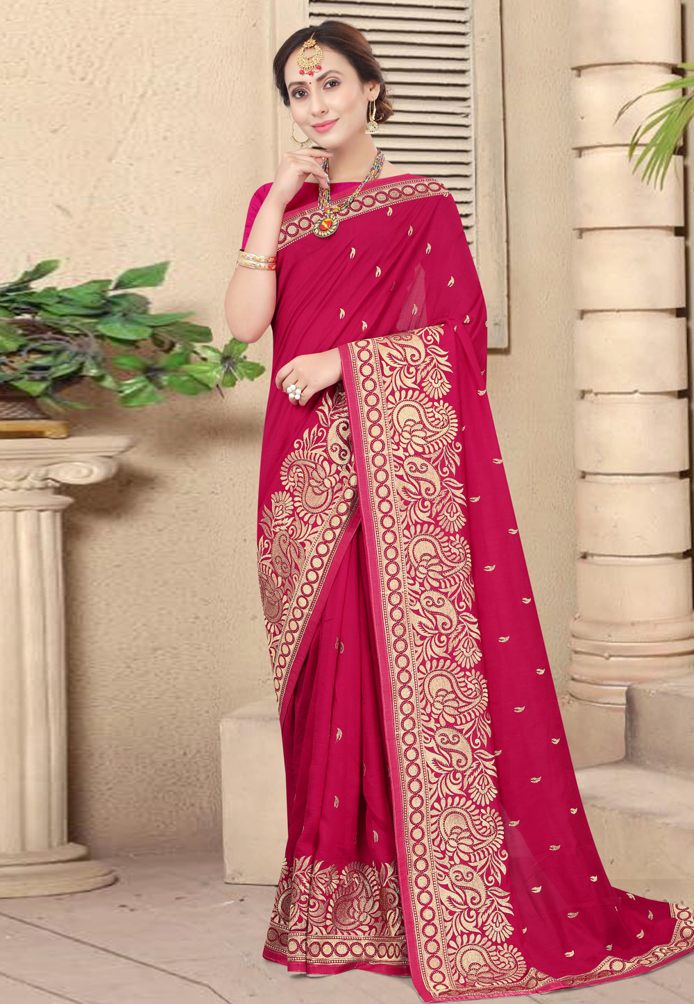 Magenta Silk Saree With Blouse 219317