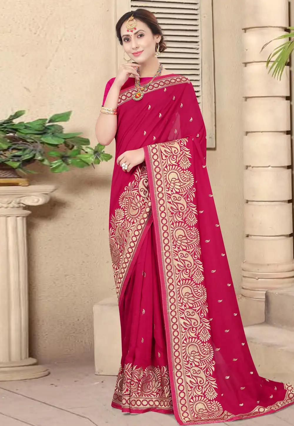 Magenta Silk Saree With Blouse 219317