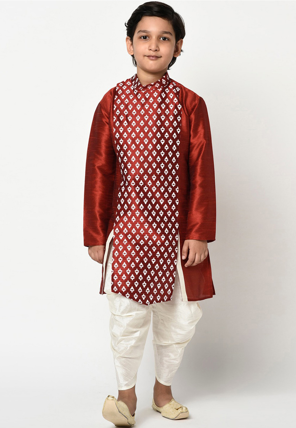 Maroon Dupion Silk Kids Dhoti Kurta 232953