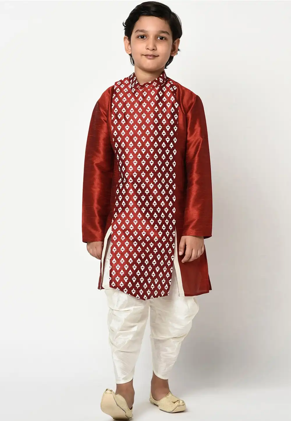 Maroon Dupion Silk Kids Dhoti Kurta 232953