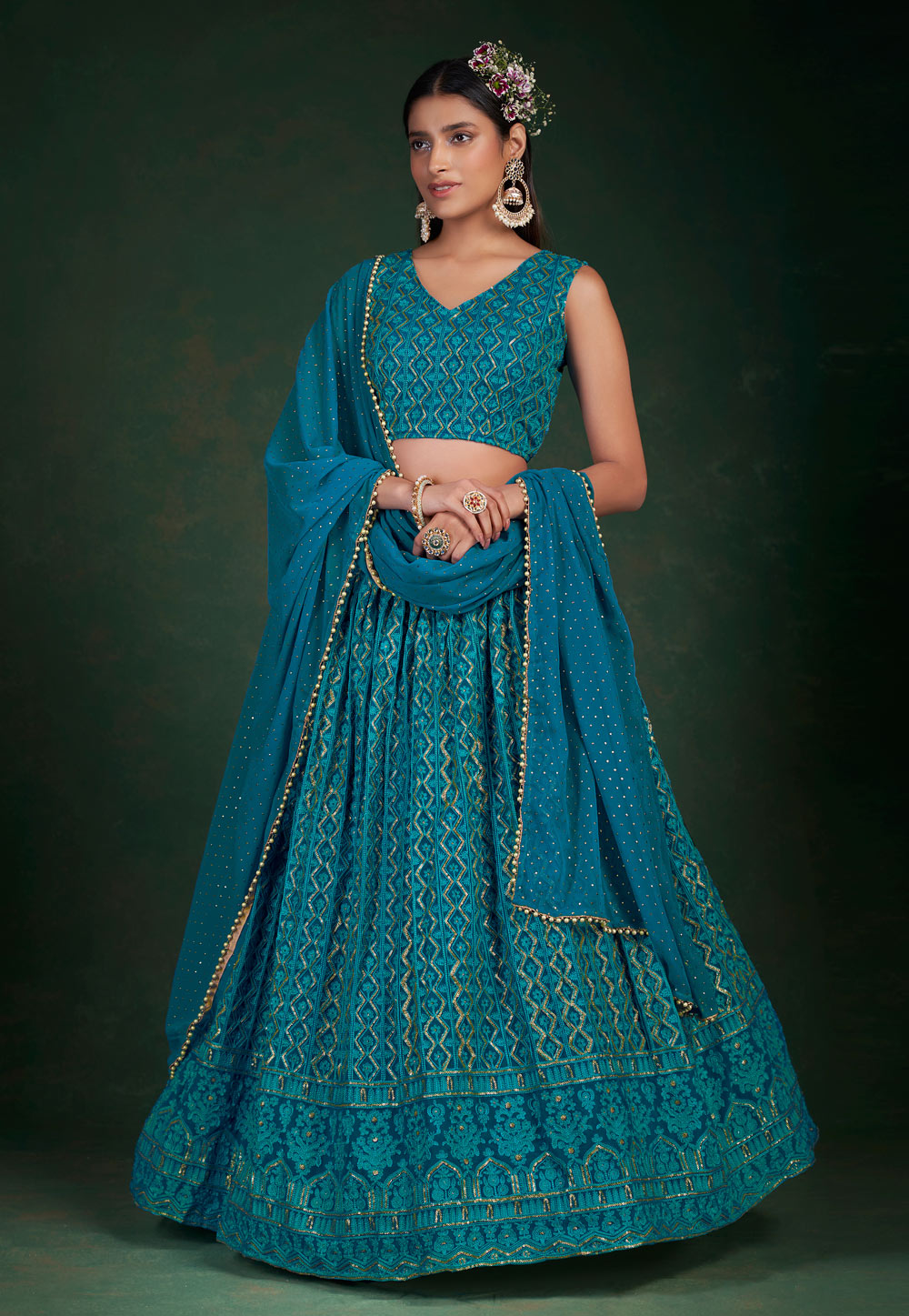 Blue Georgette A Line Lehenga Choli 251801