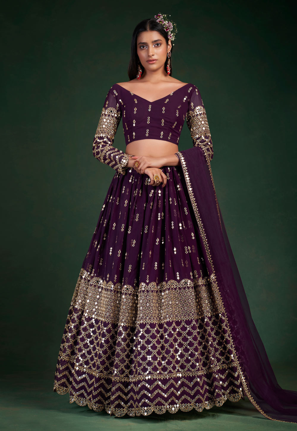Purple Georgette A Line Lehenga Choli 251802