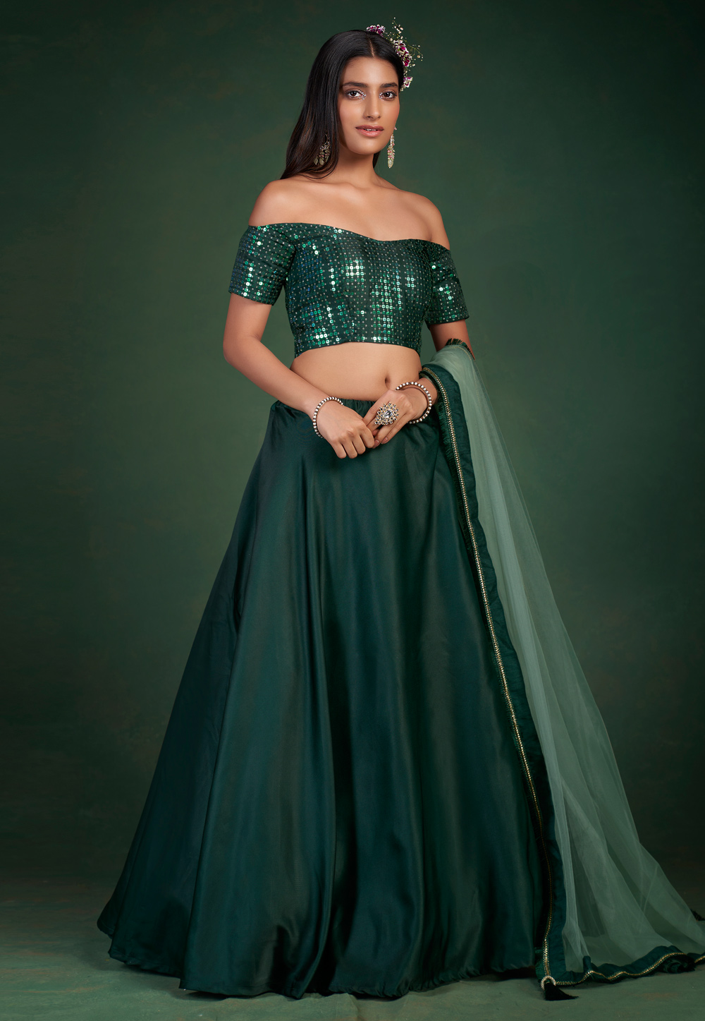Green Georgette A Line Lehenga Choli 251806